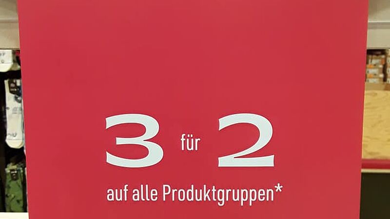 3 für zwei auf alle Produktgruppen!!!