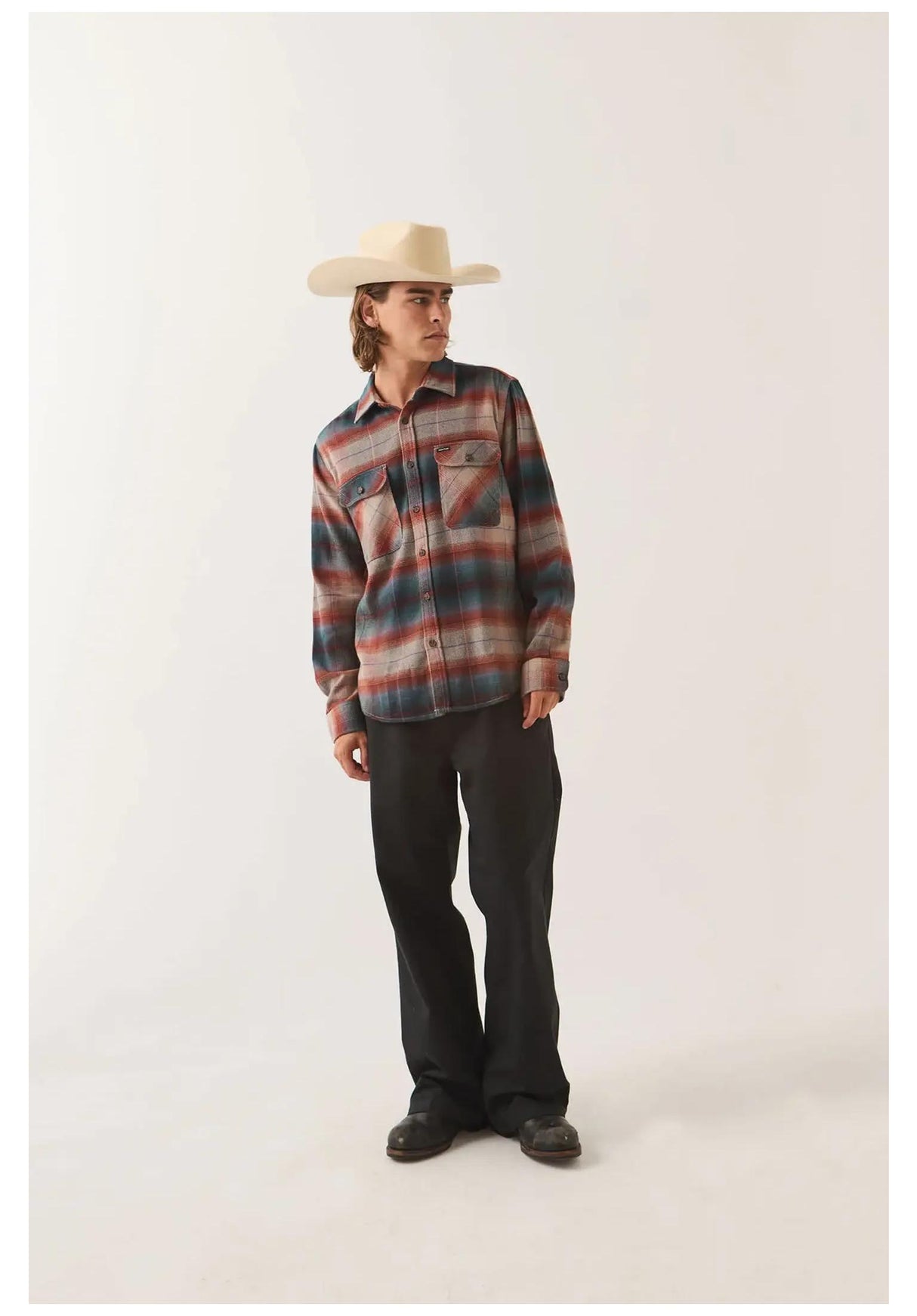 Brixton Bowery Flannel Hemd-Langarm multi-shadow – Rückenansicht