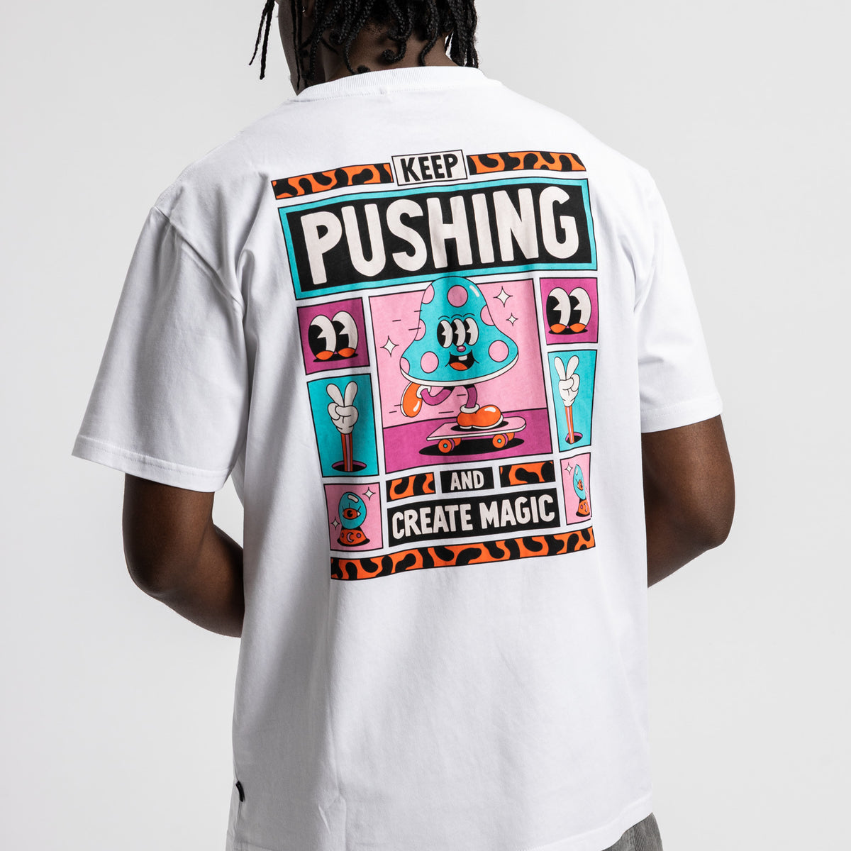x YEYE WELLER Keep Pushing TITUS T-Shirt in white