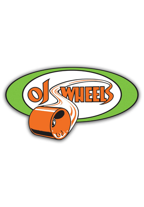 OJ Wheels Retro White Vinyl 5" x 2,7" Sticker diverser Artikel green-orange – Vorderansicht