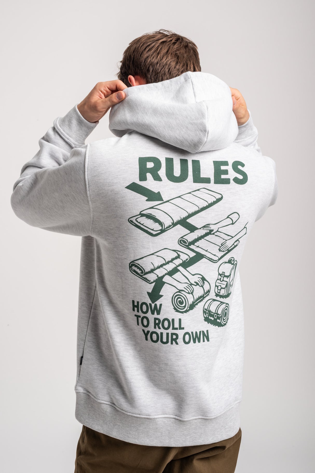 Rules Camping Bag Hoodie lightheathergrey – Rückenansicht