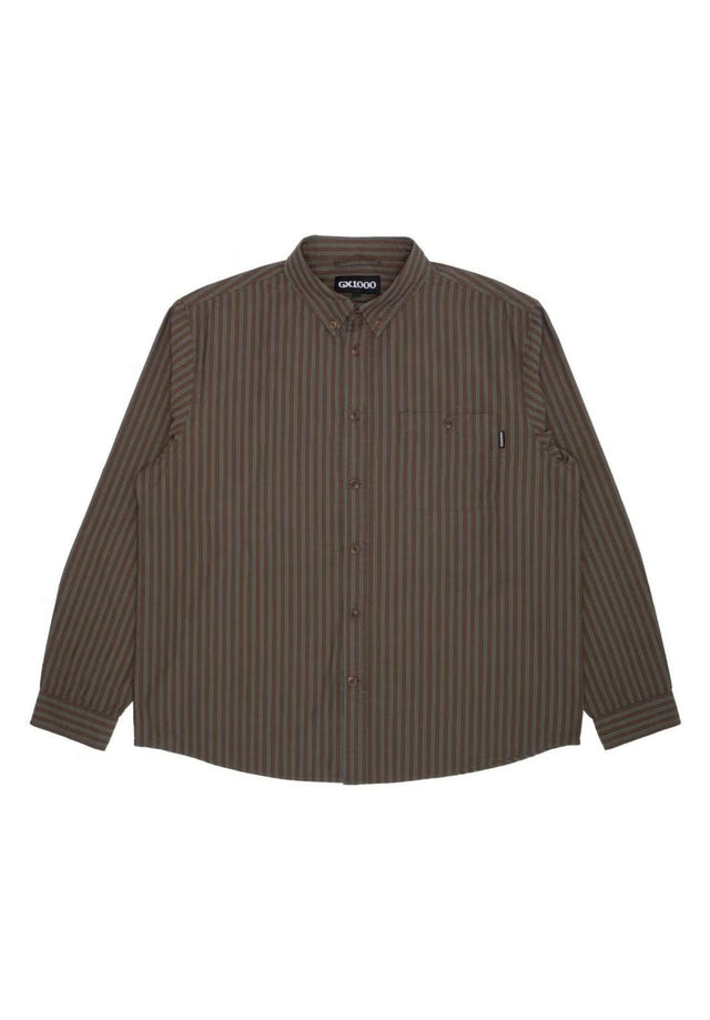Long Sleeve Button Down olive-striped Vorderansicht