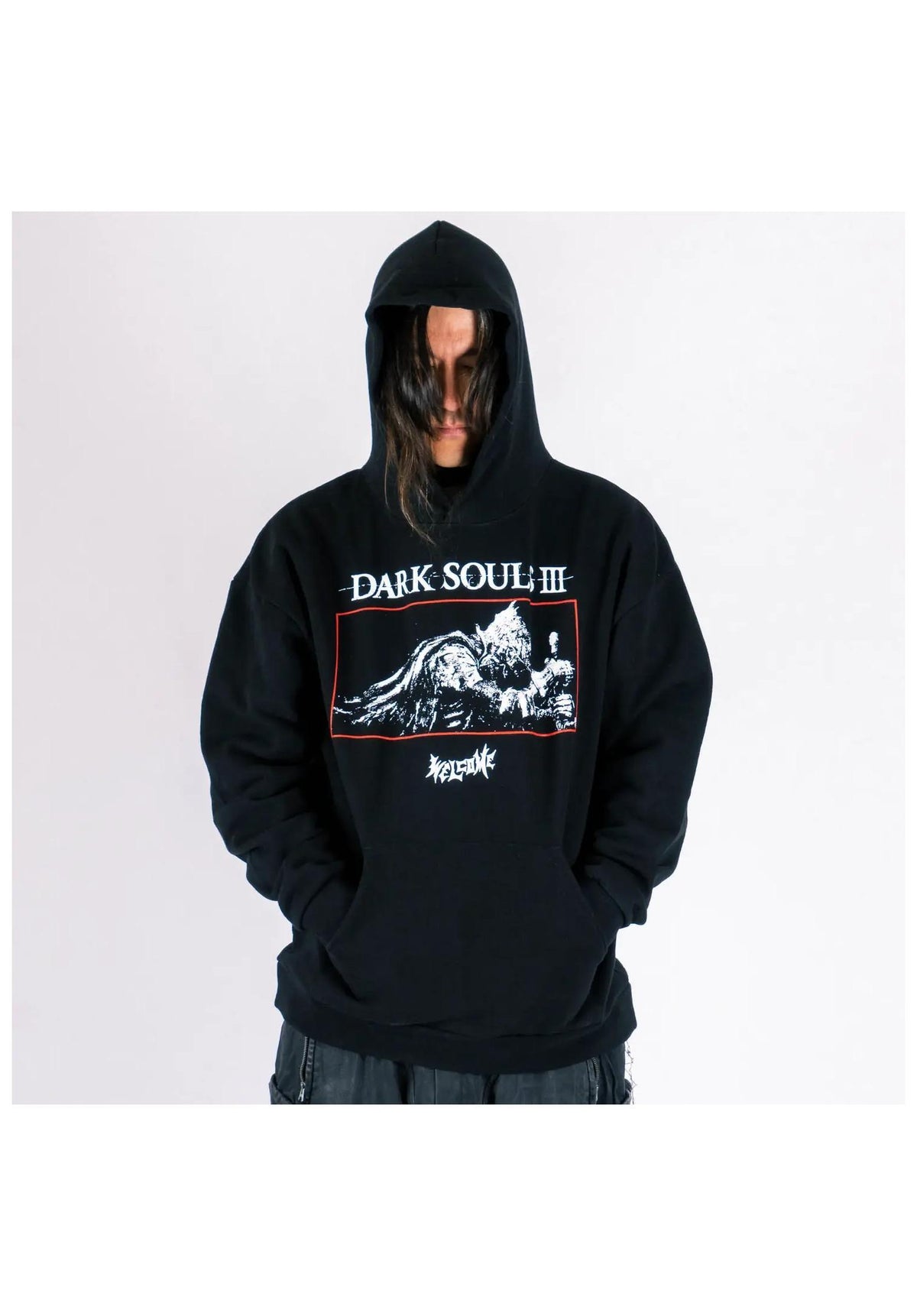 Welcome x Dark Souls Cinder Enzyme-washed Boxy Hoodie black – Detailansicht 1