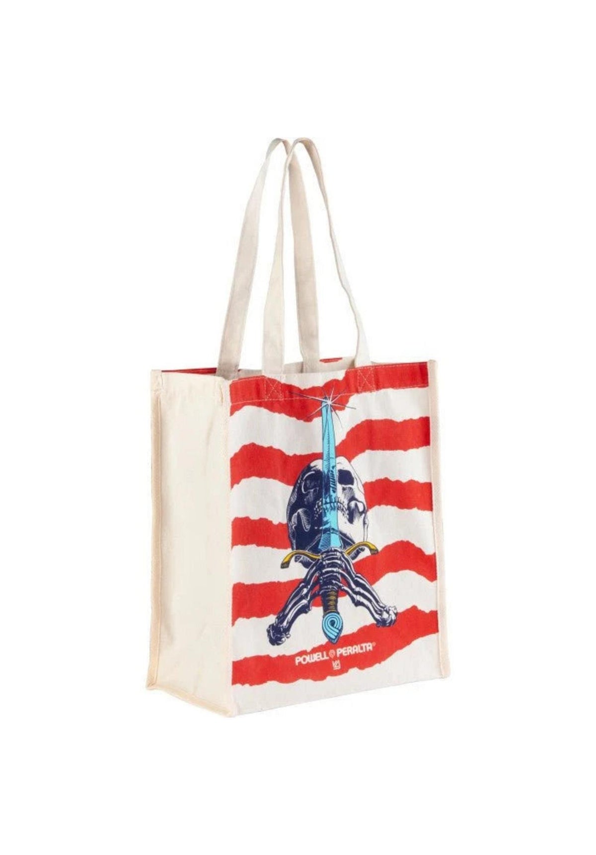 Powell-Peralta Shopping Bag Skull And Sword Canvas 12" x 14" Tasche white-red – Rückenansicht
