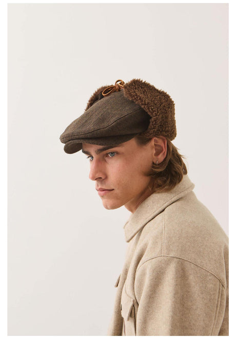 Brixton Barrel Earflap Snap Cap Hut brown-brown-tweed – Detailansicht 1