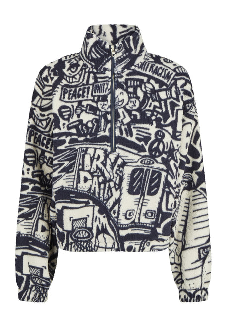iriedaily Arkta Teddy Troyer Sweatshirt navy-white – Detailansicht 1
