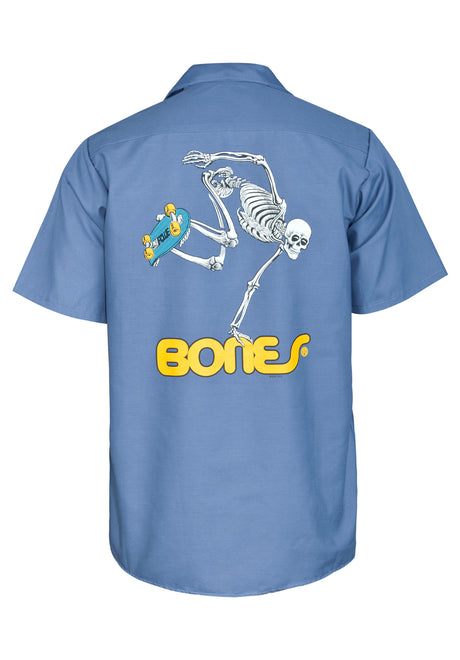 Skateboard Skeleton Work Shirt postal blue Vorderansicht