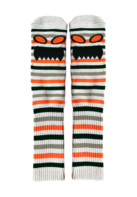 Monster Face Mini Stripes Crew grey-orange Vorderansicht