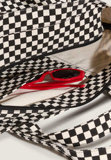 Tell All Zip Tote checkerboard Closeup1
