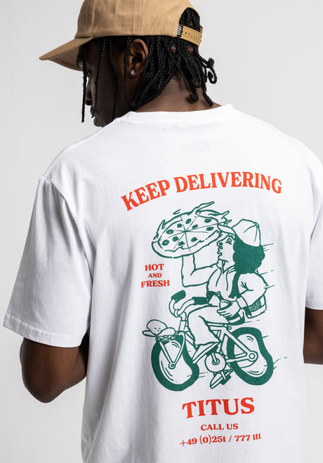 Pizza delivery boy white Rueckenansicht