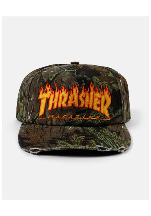 Flame 5-Panel Distressed Snapback camo Vorderansicht