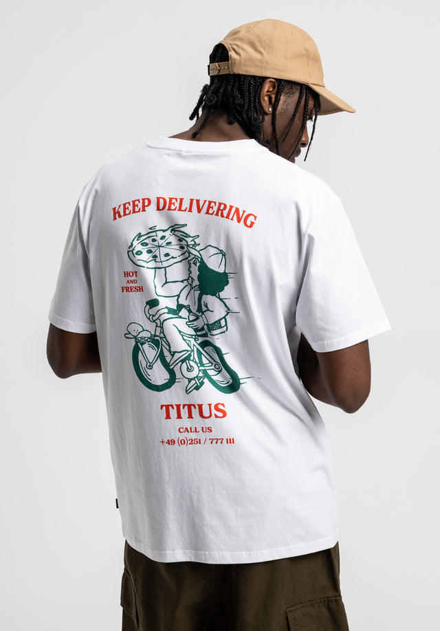 Pizza delivery boy white Vorderansicht