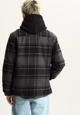 Piedmont Hooded Plaid Shacket black-asphaltheather Rueckenansicht