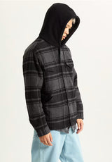 Piedmont Hooded Plaid Shacket black-asphaltheather Closeup1