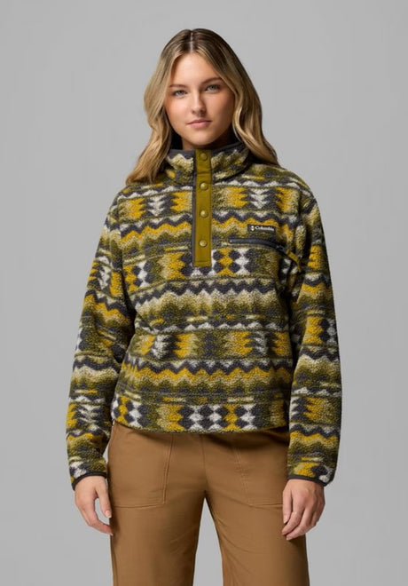 Helvetia II Printed Half Snap Fleece mossygreen-retrotree Vorderansicht