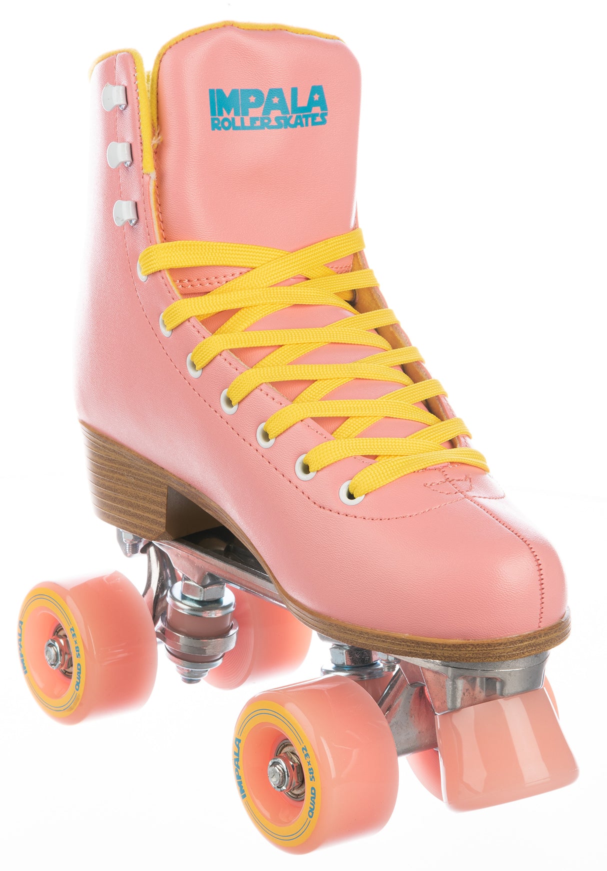 Quad Rollschuhe / Rollerskates pink-yellow Rückenansicht