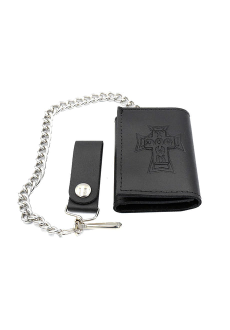 Vintage Cross Small Leather Trifold Chain Wallet black Vorderansicht